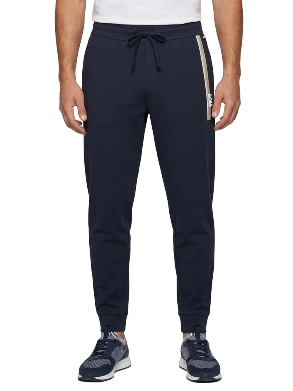 BOSS Menswear Authentic Track Pants Navy Blue 100% Cotton Side Stripe NWT